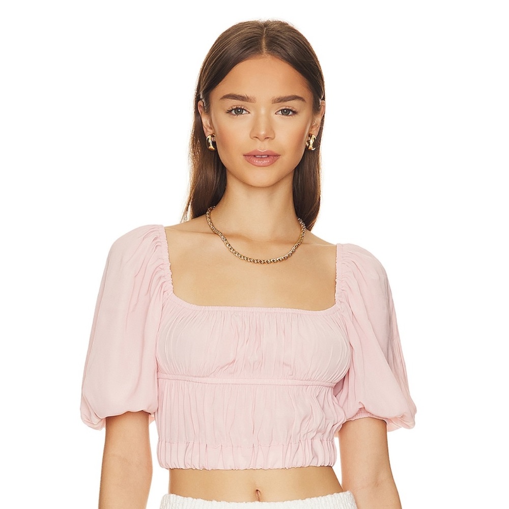 Ruched Flutter Sleeve Top in Peachskin